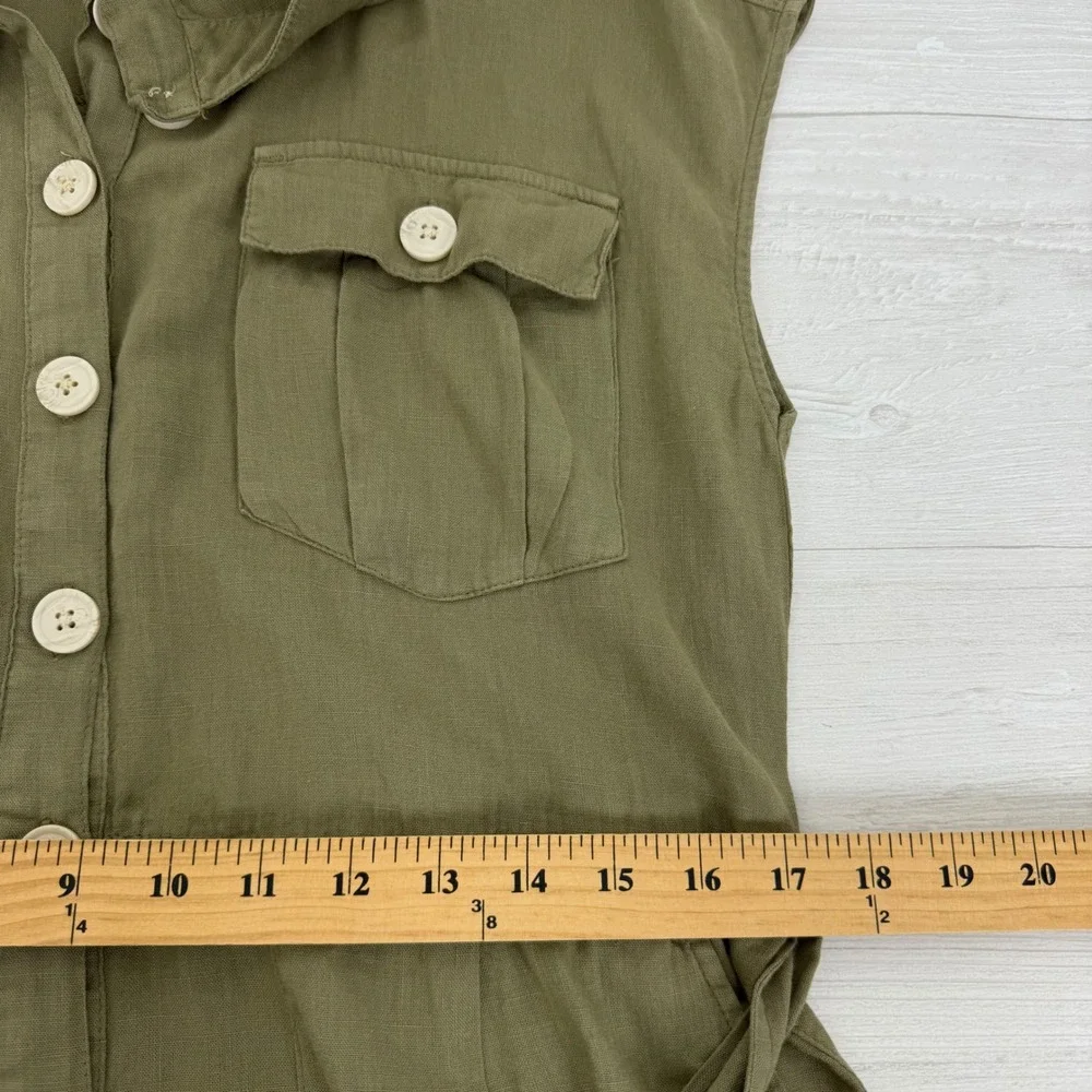 Zara Utility Jumpsuit Women L Olive Green Linen Blend Belted Short Sleeve Safari